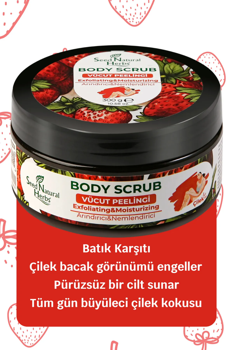 Seed Natural Herbs Nemlendirici Besleyici Arındırıcı Vücut Peelingi Çilek Aromalı 300 gr