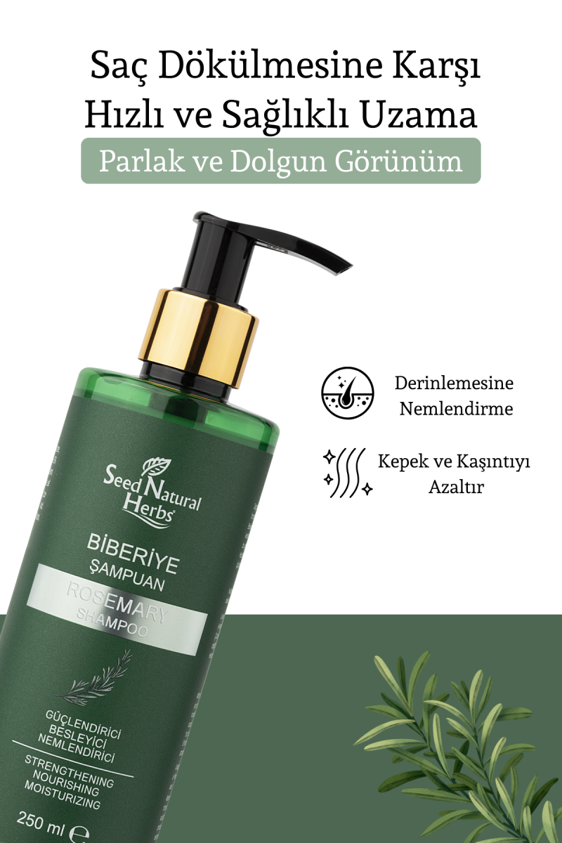 Seed Natural Herbs Biberiye Şampuanı Dökülme Karşıtı ve Hızlı Uzamaya Yardımcı Keratin Özlü 250 ml