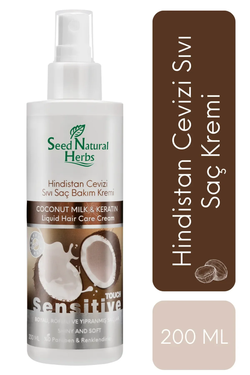 Seed Natural Herbs Hindistan Cevizi & Keratin Sıvı Saç Bakım Kremi Boyalı - Röfleli - Yıpranmış Saçlara İçin 200 ML